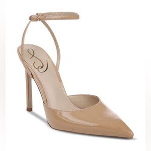 Sam Edelman Nude Patent Pointed-Toe Ankle-Strap Pumps